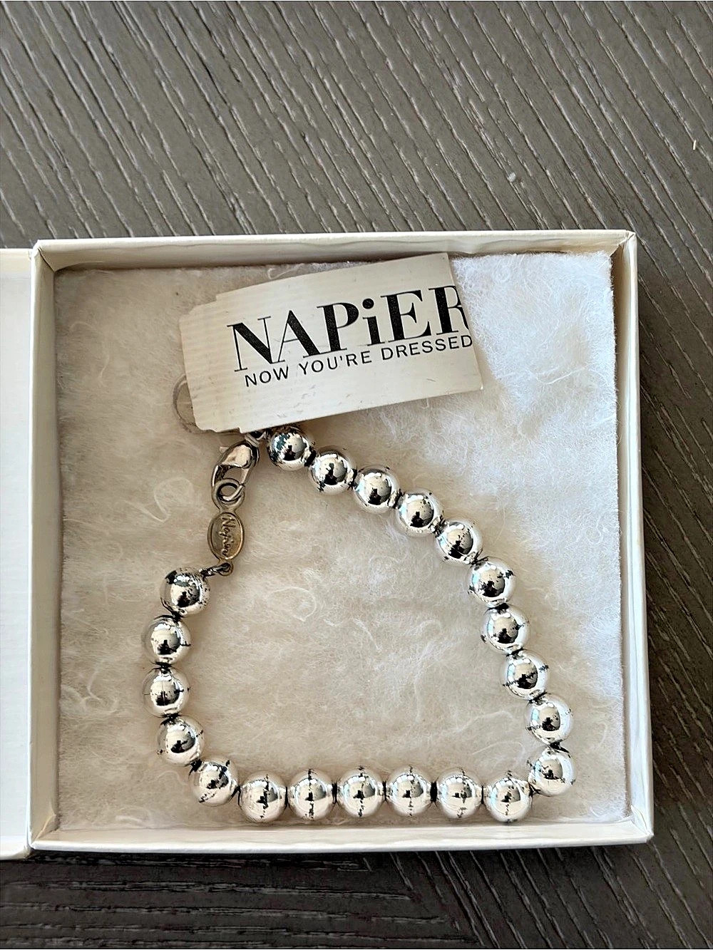 Napier Silver-Tone Beaded Bracelet Silver Beaded Statement Necklace